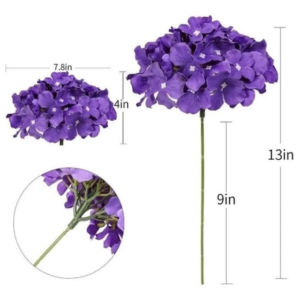 10 Pack | Dark Purple Lavender Hydrangeas Flowers Wedding Bouquet Floral - Picture 6 of 6
